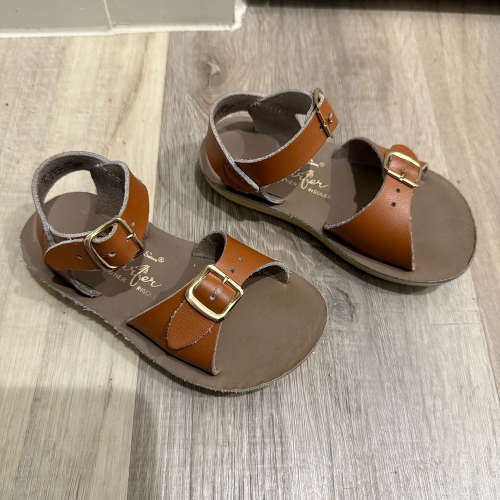 Saltwater Brown Leather Kids Sandals